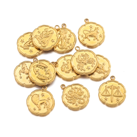 Sternzeichen Sternbild Runde Münze Anhänger Edelstahl Vergoldet Charms DIY Schmuckherstellung Zubehör