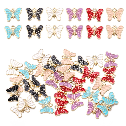 Ciondoli Farfalla Lega Smalto Colorati Placcati Oro Per Creazione Di Gioielli DIY Collane Braccialetti Stile Carino