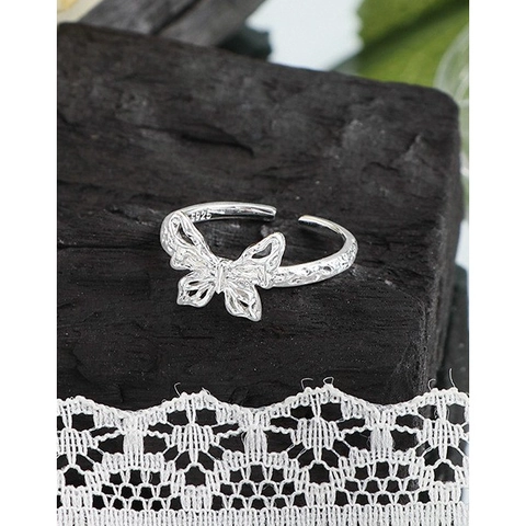 Butterfly Ring 925 Sterling Silver Adjustable Open Finger Jewelry Hollow Textured Ins Style Gift For Women Elegant