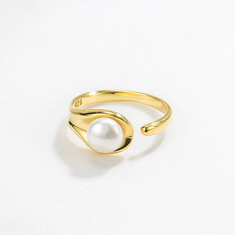 Retro 925 Sterling Zilver Natuurparel Open Ring Voor Dames Minimalistische Verstelbare Ring Sieraden Accessoires