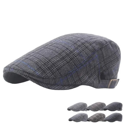 Britse Retro Geruite Flat Cap Voor Heren Polyester Katoen Mix Verstelbare Gesp Newsboy Gatsby Hoed Klassieke Stijl