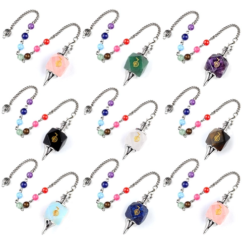 Natural Stone Reiki Cho Ku Rei Crystal Pendulum With Chakra Beads Healing Divination Dowsing Pendant