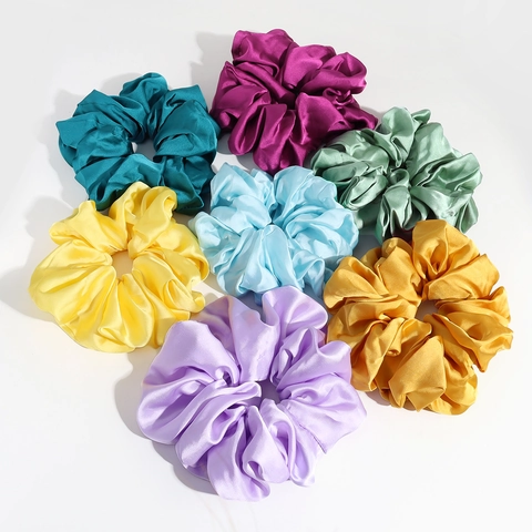 Satin Satin Scrunchies Solid Color Elastic Hair Ties Oversized Ponytail Holder For Women Girls Elegant Simple Hair Accessories