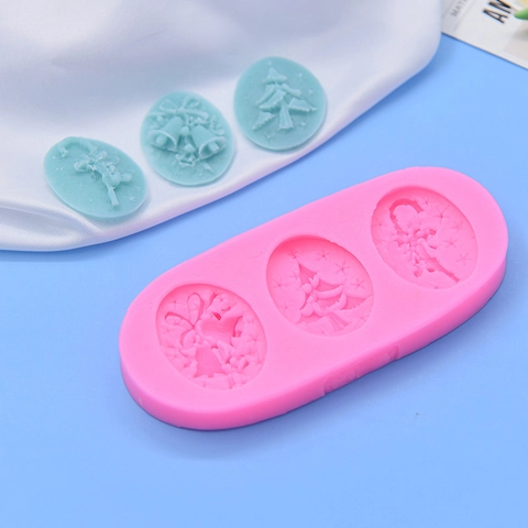 Christmas Tree Bell Cane Silicone Mold Baking Fondant Chocolate DIY Handmade Soap Decoration Flexible Pink