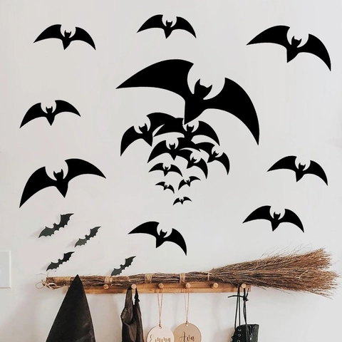 Pegatina de Pared de Murciélago Negro de Halloween PVC Removible DIY Silueta de Murciélago Para Fiesta Hogar Ventana Decoración