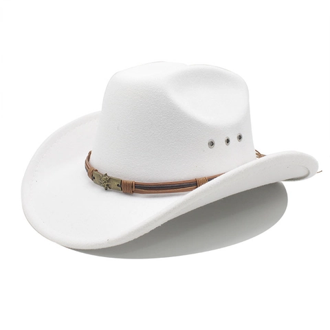 Chapeau De Cow-Boy Western En Feutre De Laine À Bord Large Ethnique Vintage Fedora Avec Boucle Crâne Pour Hommes Femmes