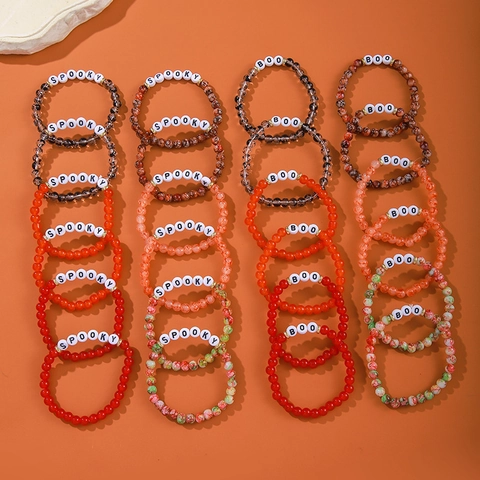 Bracciale Perline Halloween Vetro Acrilico Argilla Polimerica Perline Lettere BOO SPOOKY Elastico Estensibile Gioielli Festa