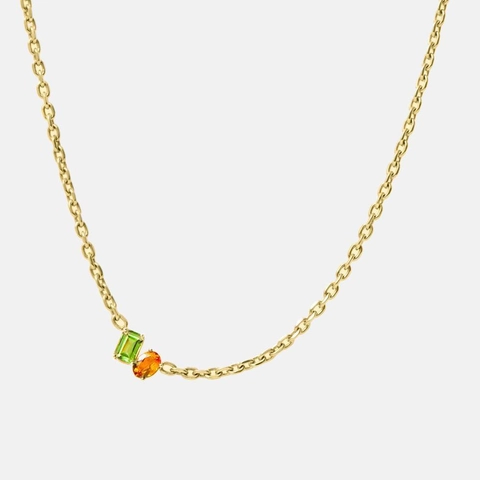 Collana Con Pendente Minimalista Acciaio Inossidabile Placcato Oro Rettangolo Verde Ovale Arancione Zircone Gemma Per Donna