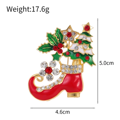 Kerstlaars Brooch Pin Zinklegering Strass Emaille Kerstboom Hulstblad Broche Voor Dames Feestelijke Sieraden Cadeau