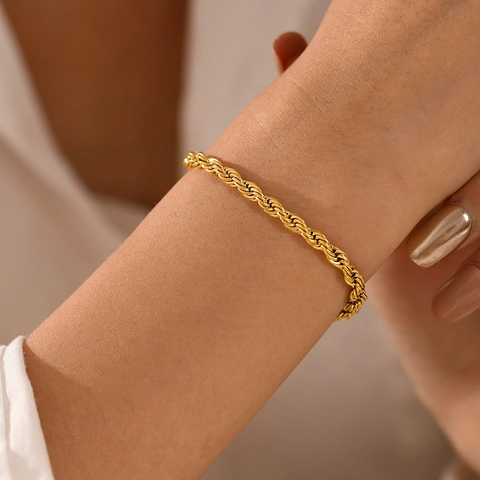 Pulsera De Cadena De Cuerda Acero Inoxidable Chapado En Oro Joyería Minimalista De Moda Para Mujeres Accesorio De Muñeca