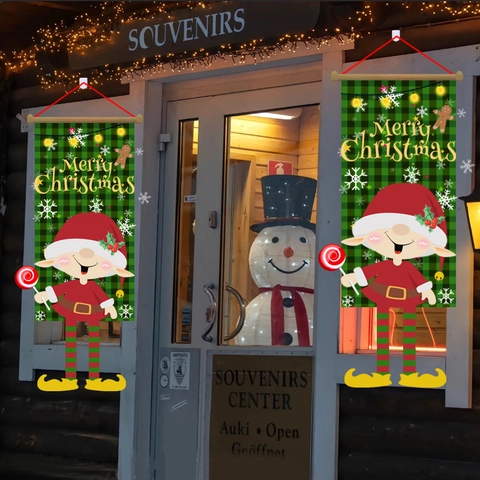 Banner Appeso Di Natale Tessuto Non Tessuto Decorazione Murale Merry Christmas Cartone Animato Babbo Natale Pupazzo Di Neve Renna