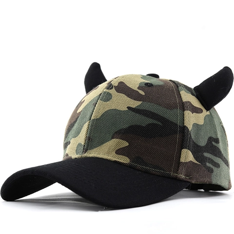 Cappello Da Baseball Mimetico Con Corna Da Diavolo Ricamo A Croce Gotica Cotone Regolabile Stile Punk Unisex