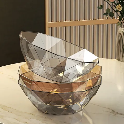Fruttiera Plastica PET Trasparente Rigata Geometrica Piatto Snack Soggiorno Lusso Leggero Minimalista Insalatiera Decorativa