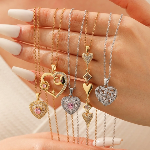 Heart Pendant Necklace With Stainless Steel Chain And Copper Zircon Sweet Fashion Jewelry For Women