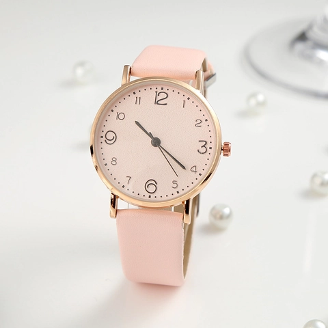 Women Quartz Watch Minimalist Fashion Wristwatch With Large Arabic Numerals Alloy Case Faux Leather Strap For Students