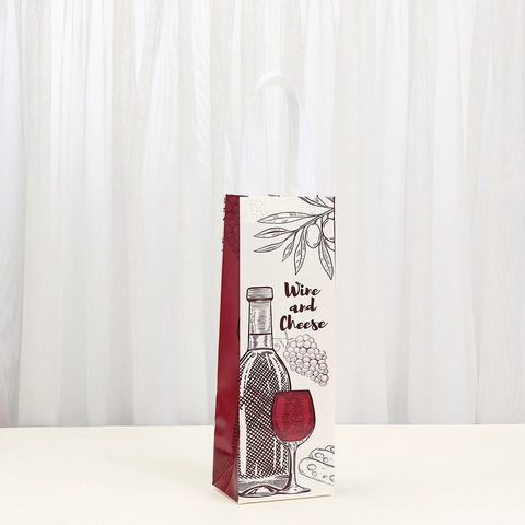 Non-woven Portable Wine Gift Bag Single Bottle Packaging Bag With Hand-drawn Illustration For Wedding Party Festival
