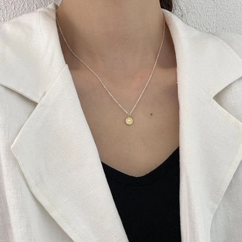 Collana Pendente Moneta Ritratto Argento Sterling 925 Placcato Oro 18K Bicolore Medaglione Gioielli Vintage Minimalisti