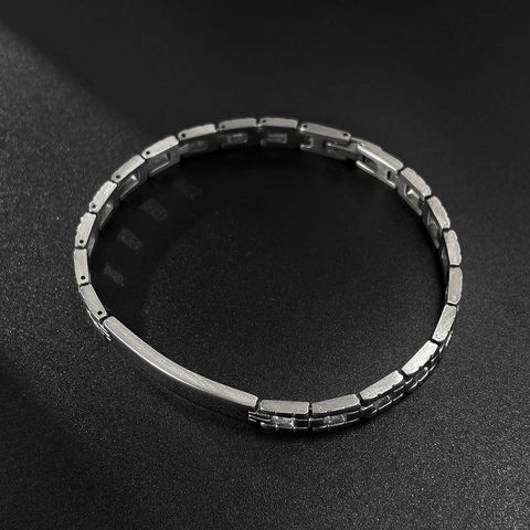 Bracciale Identità da Uomo in Acciaio Inossidabile Stile Cinturino Orologio Catena a Maglie Lucido Argento Bar Gioielli Moda