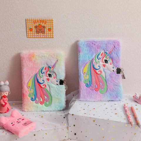 Cuaderno Peluche Unicornio Con Candado Diario Secreto Arcoíris Para Niñas Niños Material Escolar Lindo