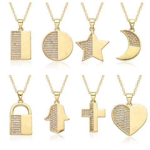 Collana Con Pendente Di Moda Rame Zirconia Cubica Micro Pavé Placcato Oro Cuore Croce Stella Luna Gioielli Per Donna