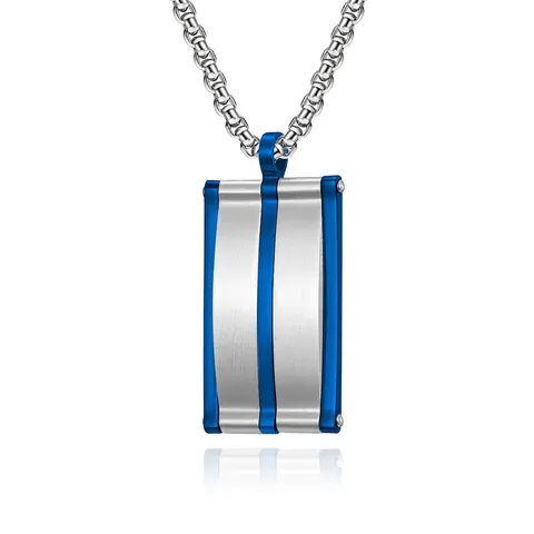 Men Stainless Steel Pendant Necklace Rectangular Two-Tone Brushed Industrial Style Minimalist Jewelry