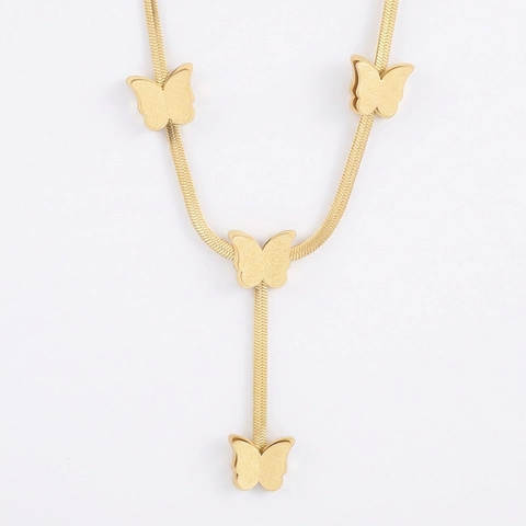 Stainless Steel Butterfly Necklace For Women Elegant Frosted Butterfly Pendants Gold Silver Herringbone Snake Chain Choker Jewelry Gift