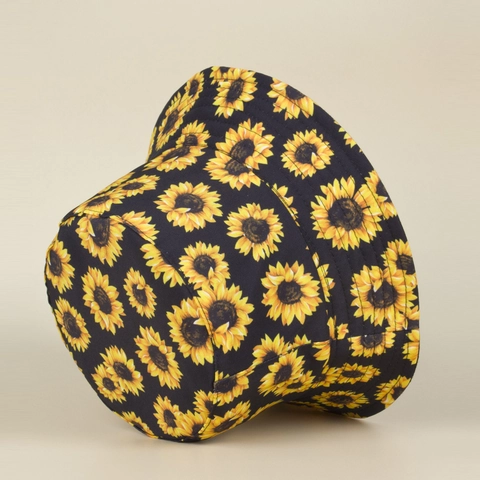 Casual Sunflower Rose Print Reversible Bucket Hat Outdoor Sun Protection Flat Top Cotton Canvas Fisherman Hat Travel Cap