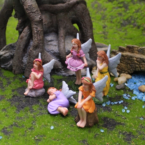 Flower Fairy Figurines Resin Miniature Angel Statues For Micro Landscape Garden Flower Pot Decor Desktop Ornament Pastoral