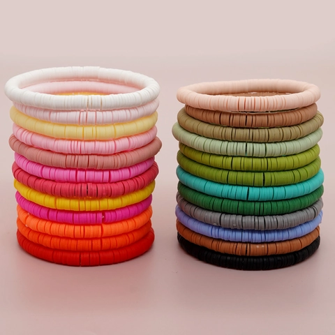 Bohemian Polymer Clay Heishi Beads Bracelet Elastic Stretch Handmade Summer Beach Jewelry For Women Girls