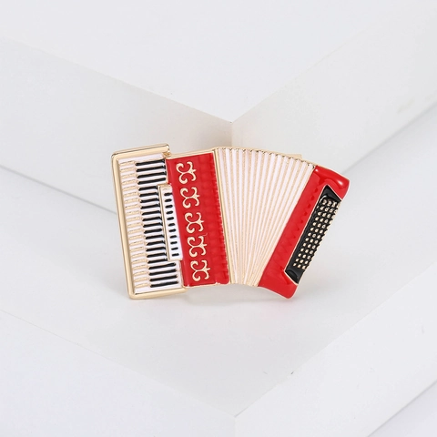 Accordion Brooch Alloy Enamel Musical Instrument Pin For Women Suit Coat Retro Artistic Decoration