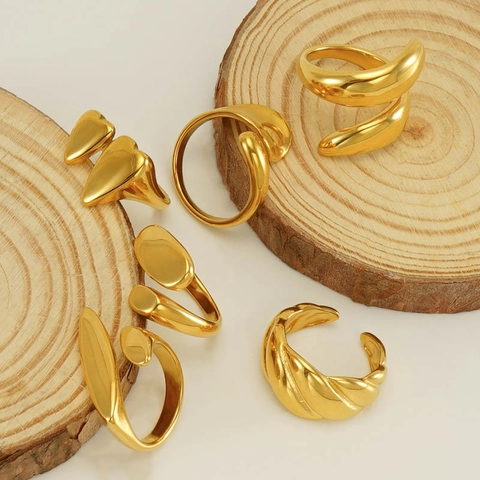 Minimalistische Geometrische Open Ring Roestvrij Staal 18K Verguld Onregelmatig Gepolijst Verstelbaar Mode Sieraden Dames