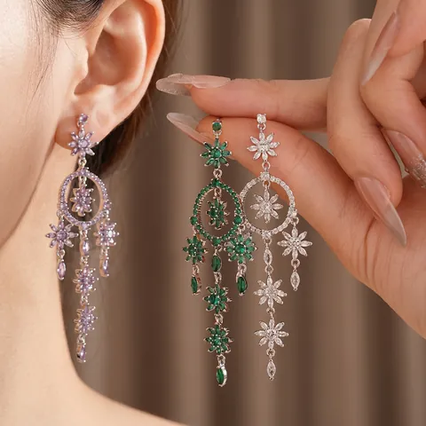 Blumen Quasten Ohrhänger Kupfer Zirkon Mit Silber Ohrstecker Elegant Vintage Rund Schmuck Für Damen