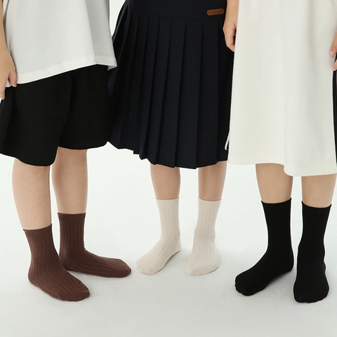 Kids Ribbed Knit Socks Cotton Breathable Solid Color Mid Tube Comfortable For Boys And Girls
