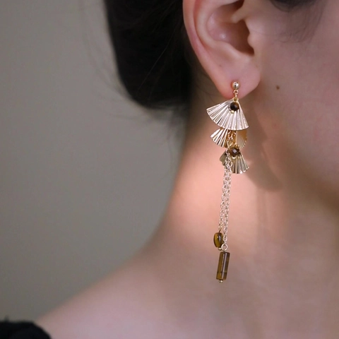 Waaievormige Kwastje Hanger Oorbellen Met Zilveren Oorbel Post Vintage Legering Tijgeroog Steen Sieraden Voor Vrouwen