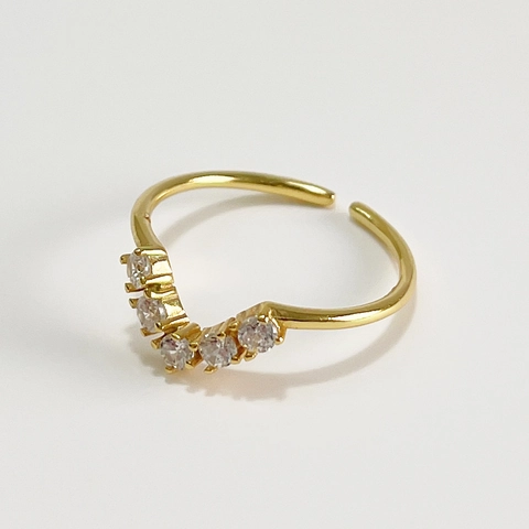 925 Sterling Silber Verstellbare Offene Ringe Für Frauen Vergoldet Mikropavé Zirkon Kreuz V-Form Minimalistischer Schmuck
