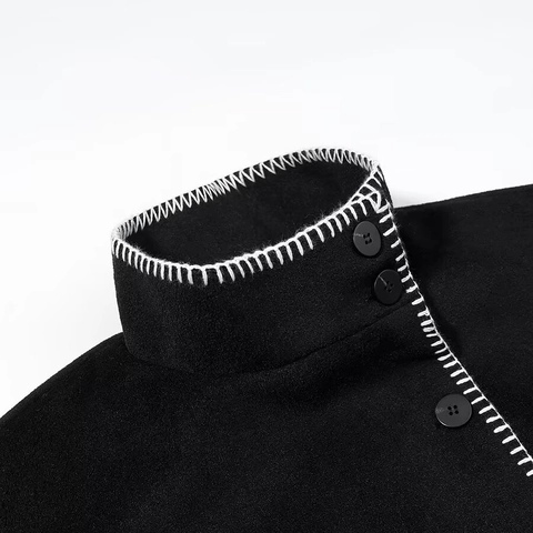 Giacca In Lana Da Donna Con Collo Alto Cuciture A Contrasto Stile Britannico Casual Monopetto Capispalla