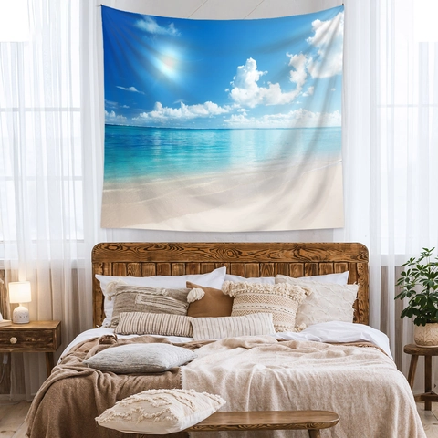 Arazzo Da Parete Spiaggia Mare Tessuto Poliestere Paesaggio Naturale Sfondo Per Camera Da Letto Soggiorno Stile Boho