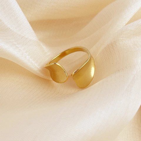 Bague Ouverte À Vagues Irrégulières Acier Inoxydable Plaqué Or 18K Réglable Style Français Minimaliste Bijoux