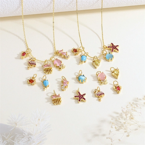 Meereskreatur Charms Vergoldetes Kupfer Zirkon Eingelegt Meeresleben Anhänger Seepferdchen Seestern Krabbe Qualle DIY Schmuck