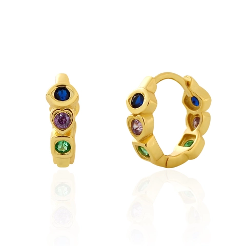 925 Sterling Zilveren Hoop Oorbellen Kleurrijke Hart Zirconia Geometrische Huggie Verguld Trendy Sieraden Vrouwen