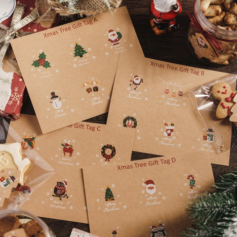 Christmas Kraft Paper Stickers For Gift Packaging Sealing Labels Santa Claus Snowman Reindeer Tree Baking Decor Holiday