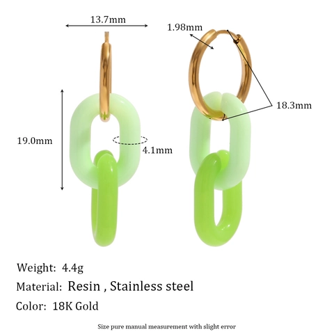 Fashion Stainless Steel 18K Gold Plated Hoop Earrings Colorful Acrylic Link Chain Personalized Jewelry For Women