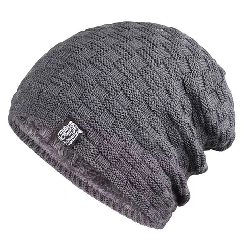Knitted Beanie Hat Fleece Lined Thickened Winter Warm Windproof Outdoor Cap With Animal Patch For Men And Women