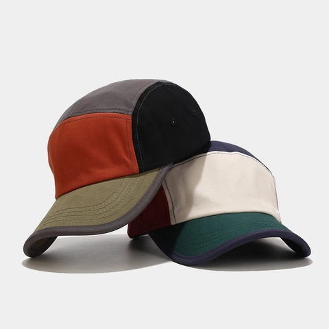 Vintage Color Block Five Panel Camper Hat Puur Katoen Canvas Baseball Cap Verstelbaar Ademend Outdoor Streetwear Voor Heren Dames