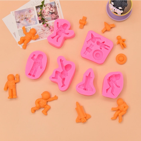 Astronaut Ruimte Thema Siliconen Vorm Voor Fondant Cake Decoratie Food Grade Raket Ruimteschip Vormen Voor Chocolade DIY Handcraft