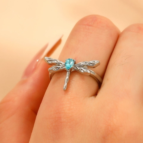 Minimalistische Kupfer Libelle Schmuckset Für Damen Mikro Eingelegte Zirkonia Offener Ring Halskette Ohrringe Mode Insekt Zubehör