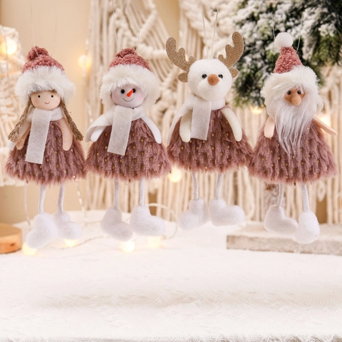 Decorazioni Appese Albero Di Natale Peluche Pupazzo Di Neve Renna Paillettes Rosa Maglia Decorazione Casa Festiva