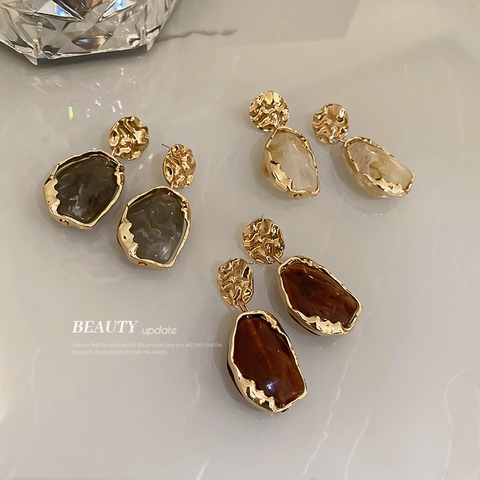 Boucles D'oreilles Pendantes En Résine Géométrique Irrégulière Avec Tige En Argent Sterling 925 Bijoux Style Français Pour Femmes