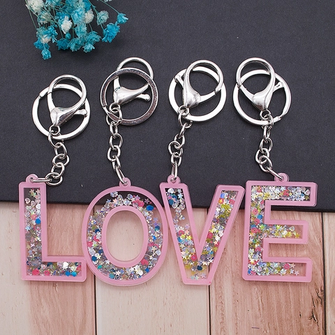 Portachiavi Lettera Inglese Acrilico Paillettes Colorate Stella Trasparente Ciondolo Per Borsa Regalo