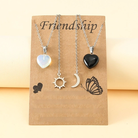 Stainless Steel Sun Moon Heart Friendship Necklaces Natural Stone Matching Relationship Jewelry For Best Friends